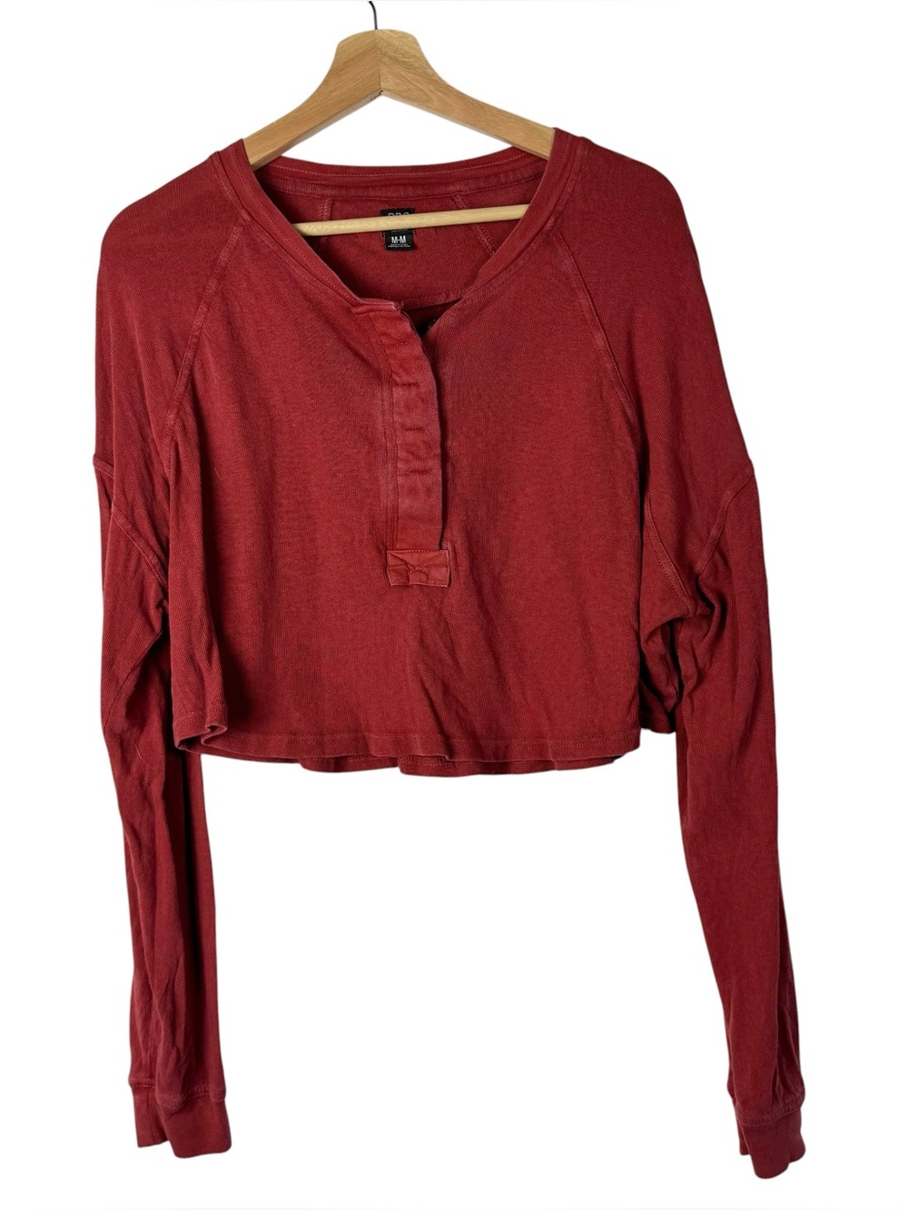 Urban Outfitters BDG‎ Red Covered Henley Cropped Long Sleeve T-Shirt M